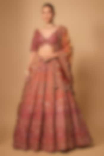 Rust Raw Silk & Tissue Bridal Lehenga Set by Jayesh & Kajal Shah at Pernia's Pop Up Shop