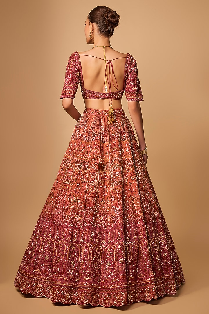 Rust Raw Silk & Tissue Bridal Lehenga Set by Jayesh & Kaajal Shah at Pernia's Pop Up Shop