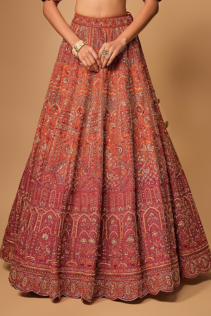 Rust Raw Silk & Tissue Bridal Lehenga Set by Jayesh & Kaajal Shah at Pernia's Pop Up Shop