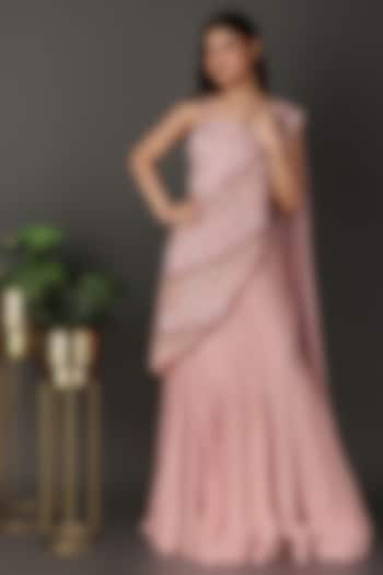Pink Silk Pearl Work Draped Wedding Saree Set by Nidhi Kejriwal at Pernia's Pop Up Shop