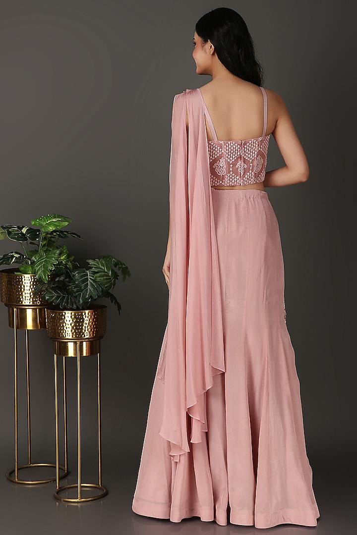 Pink Silk Pearl Work Draped Wedding Saree Set by Nidhi Kejriwal at Pernia's Pop Up Shop