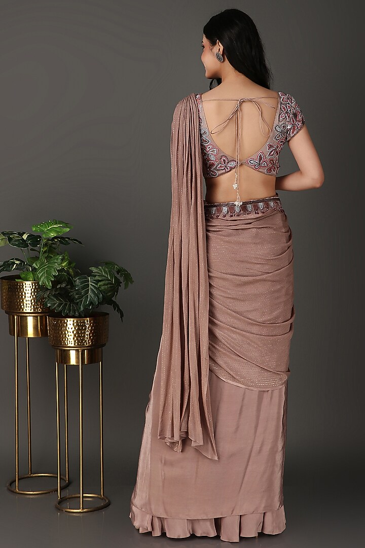 Mouse Crepe & Zari Georgette Sequins Work Draped Wedding Saree Set by Nidhi Kejriwal at Pernia's Pop Up Shop
