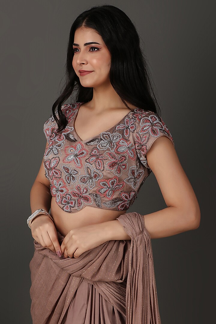 Mouse Crepe & Zari Georgette Sequins Work Draped Wedding Saree Set by Nidhi Kejriwal at Pernia's Pop Up Shop
