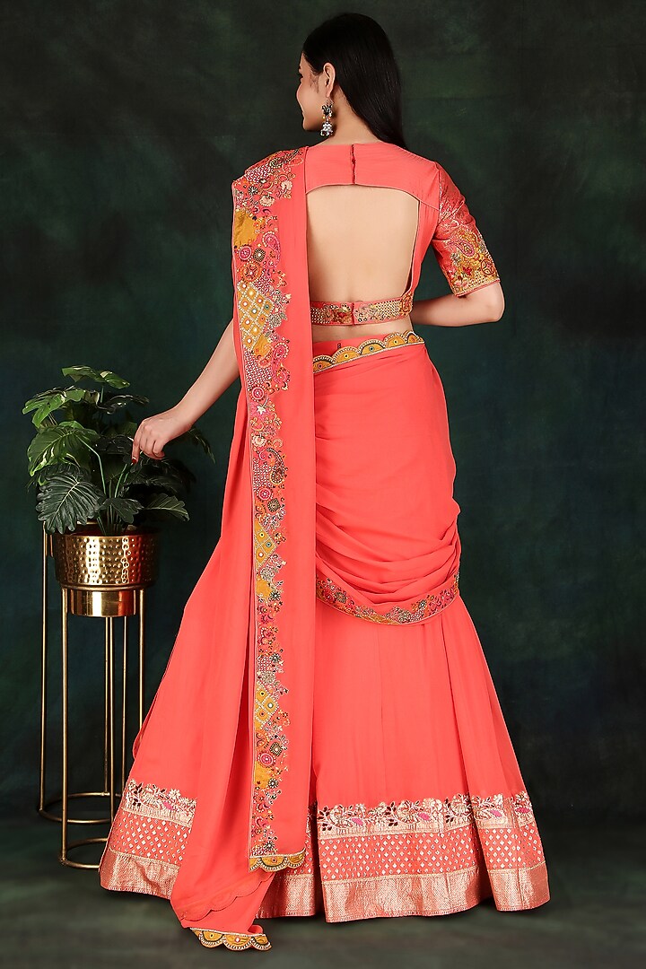 Gajri Georgette & Chanderi Sequins Handwork Wedding Lehenga Saree Set by Nidhi Kejriwal at Pernia's Pop Up Shop