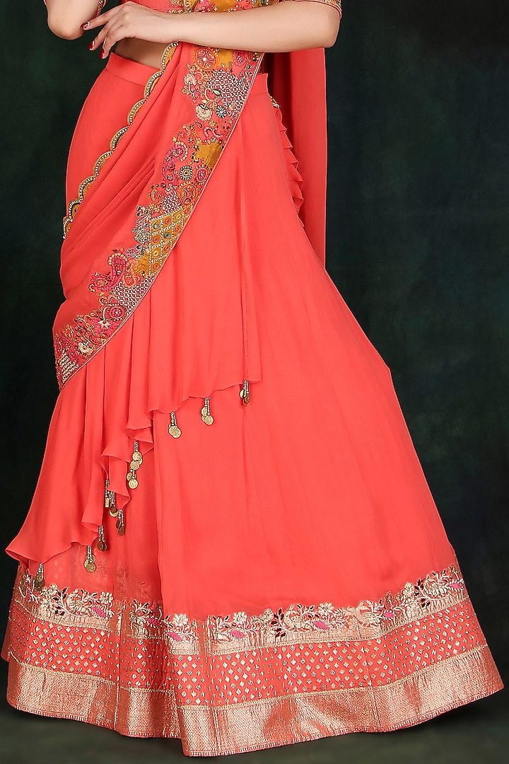 Gajri Georgette & Chanderi Sequins Handwork Wedding Lehenga Saree Set by Nidhi Kejriwal at Pernia's Pop Up Shop