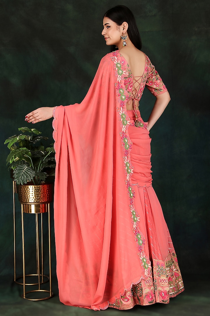 Gajri Georgette & Lucknowi Cutdana Work Wedding Lehenga Saree Set by Nidhi Kejriwal at Pernia's Pop Up Shop