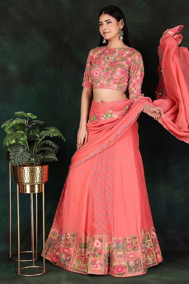 Gajri Georgette & Lucknowi Cutdana Work Wedding Lehenga Saree Set by Nidhi Kejriwal at Pernia's Pop Up Shop
