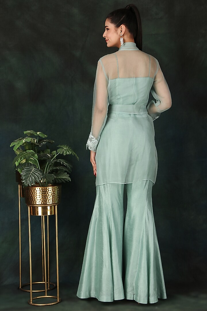 Aqua Organza & Dolla Silk Thread Work Jacket Set by Nidhi Kejriwal at Pernia's Pop Up Shop