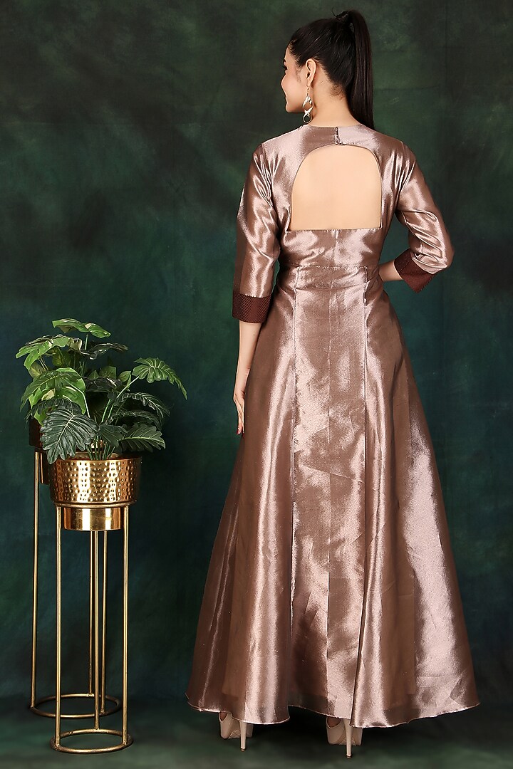 Brown Copper Tissue & Dolla Silk Thread Work Party Wear Anarkali by Nidhi Kejriwal at Pernia's Pop Up Shop