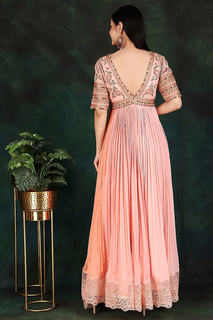 Peach Shaded Georgette & Organza Lace Sequins Work Party Wear Anarkali by Nidhi Kejriwal at Pernia's Pop Up Shop