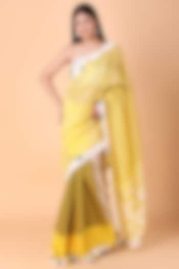 Yellow Crepe Saree Set by Nidhi Kejriwal at Pernia's Pop Up Shop