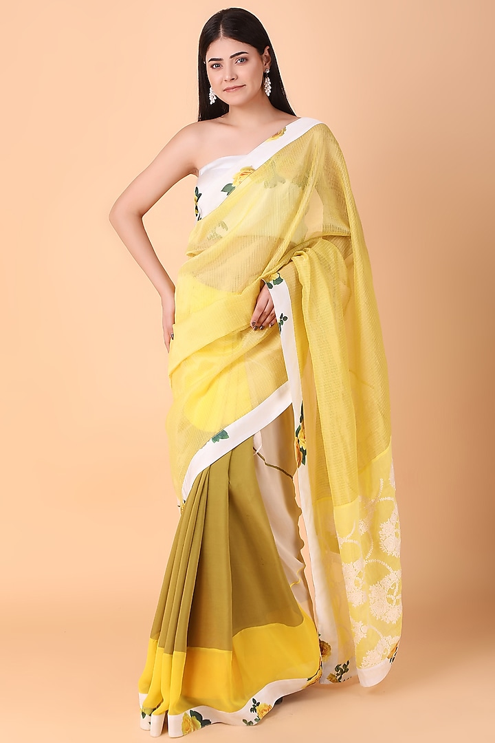 Yellow Crepe Saree Set by Nidhi Kejriwal at Pernia's Pop Up Shop