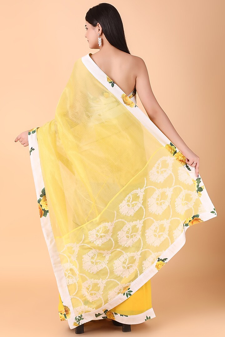 Yellow Crepe Festive Saree Set by Nidhi Kejriwal at Pernia's Pop Up Shop