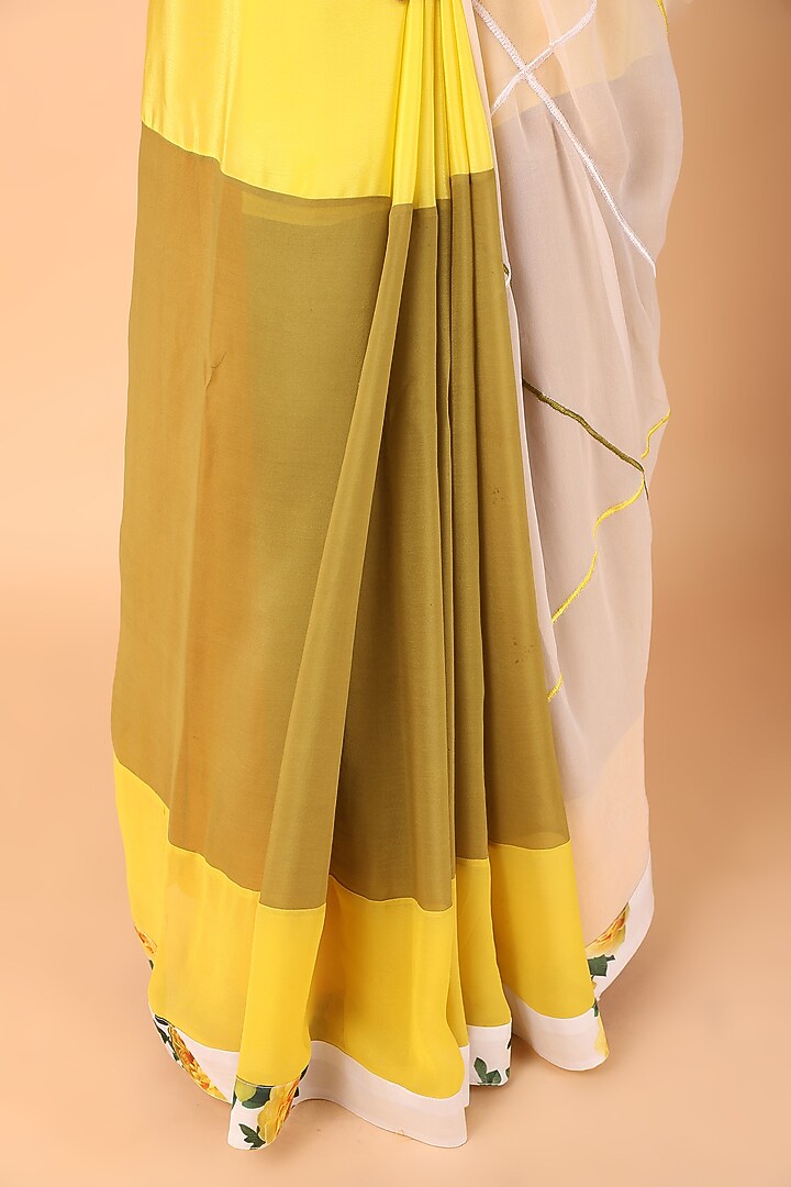 Yellow Crepe Festive Saree Set by Nidhi Kejriwal at Pernia's Pop Up Shop