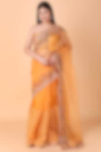 Orange Organza Thread Work Saree Set by Nidhi Kejriwal at Pernia's Pop Up Shop