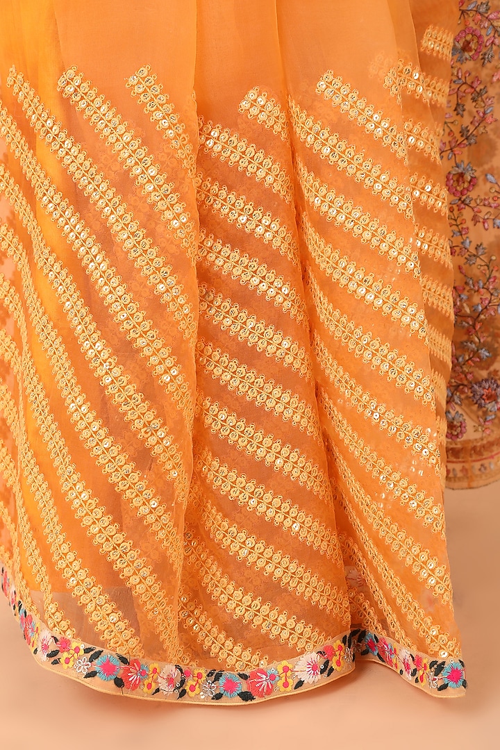 Orange Organza Thread Work Wedding Saree Set by Nidhi Kejriwal at Pernia's Pop Up Shop