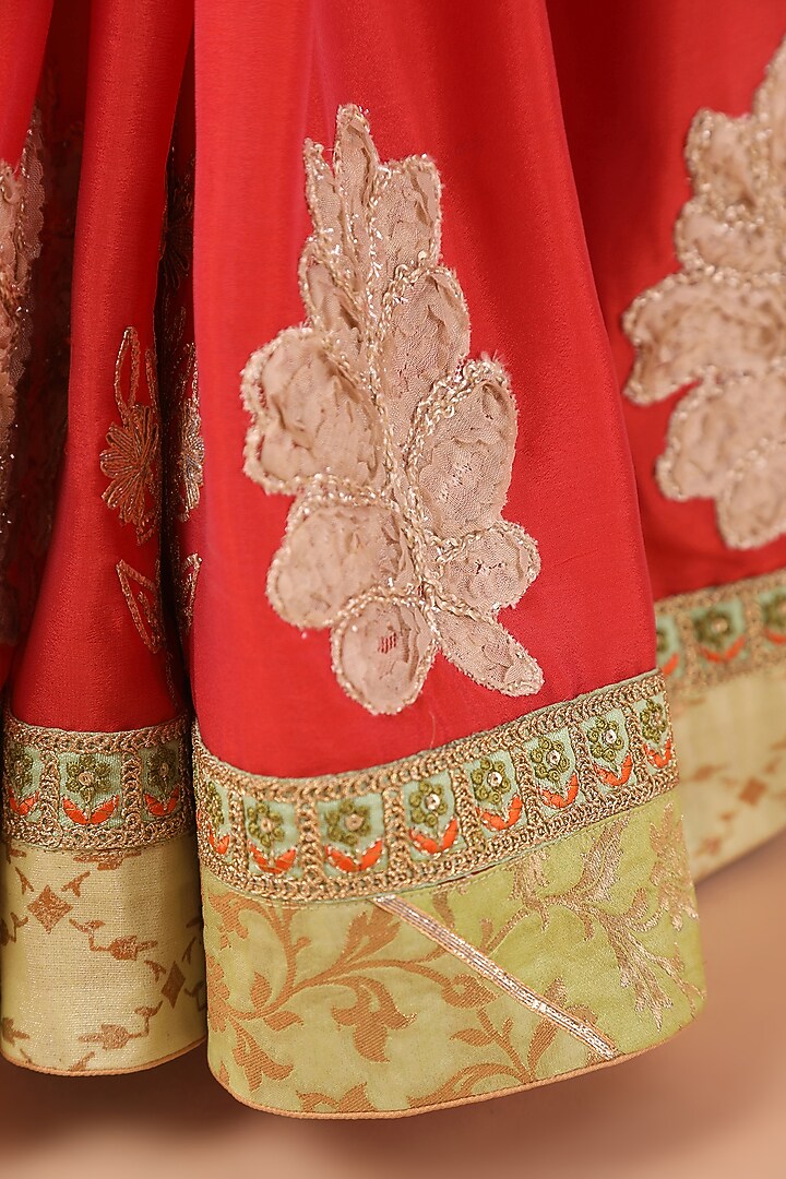 Carrot Colored Flat Chiffon Knotted Work Party Wear Saree Set by Nidhi Kejriwal at Pernia's Pop Up Shop