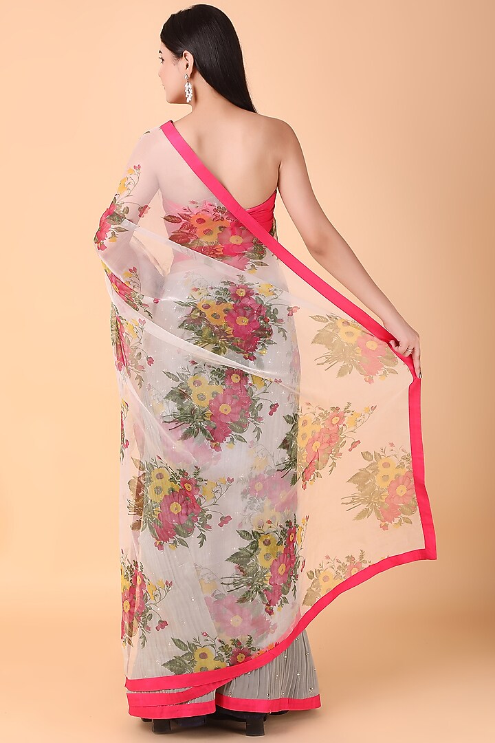Green Crushed & Organza Floral Party Wear Saree Set by Nidhi Kejriwal at Pernia's Pop Up Shop
