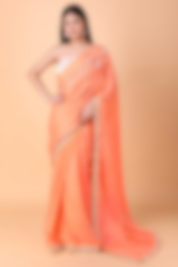 Orange Chinon Chiffon Saree Set by Nidhi Kejriwal at Pernia's Pop Up Shop