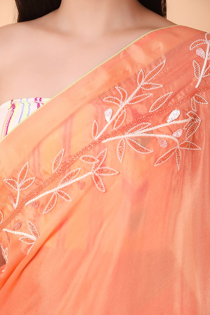 Orange Chinon Chiffon Party Wear Saree Set by Nidhi Kejriwal at Pernia's Pop Up Shop
