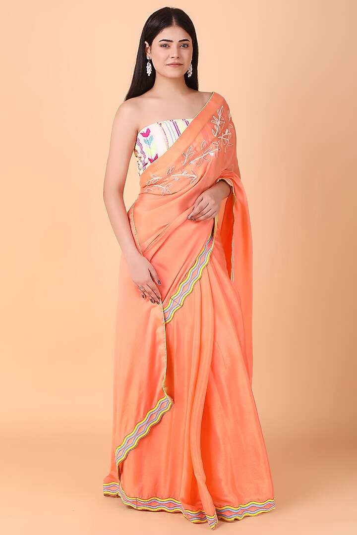 Orange Chinon Chiffon Party Wear Saree Set by Nidhi Kejriwal at Pernia's Pop Up Shop