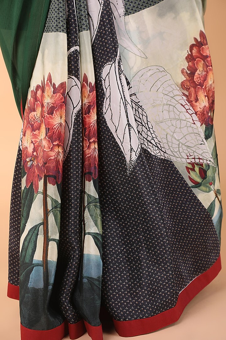Bottle Green Crepe & Chiffon Thread Work Party Wear Saree Set by Nidhi Kejriwal at Pernia's Pop Up Shop