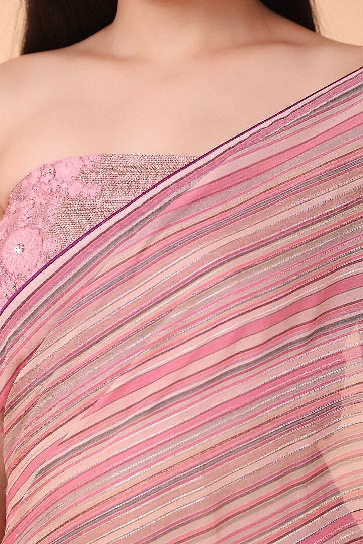 Pink Georgette Printed & Thread Work Festive Saree Set by Nidhi Kejriwal at Pernia's Pop Up Shop