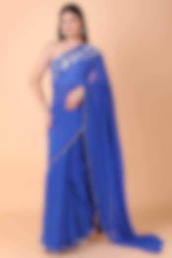 Blue Georgette Saree Set by Nidhi Kejriwal at Pernia's Pop Up Shop