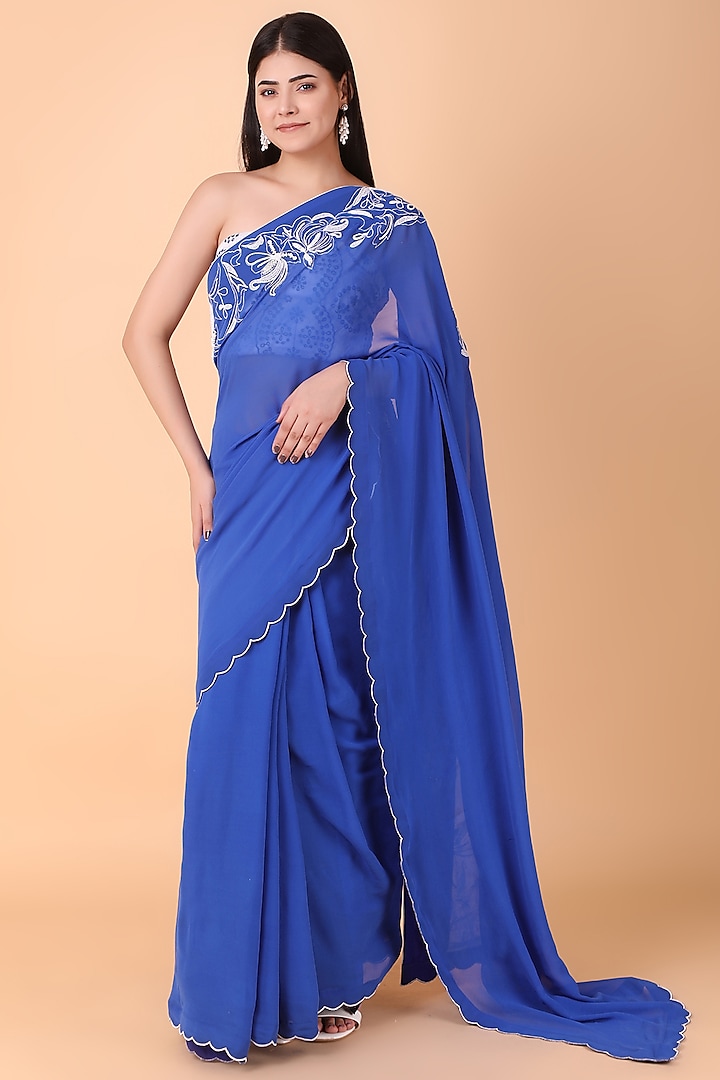 Blue Georgette Saree Set by Nidhi Kejriwal at Pernia's Pop Up Shop