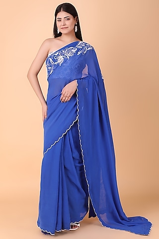 Blue Georgette Saree Set by Nidhi Kejriwal
