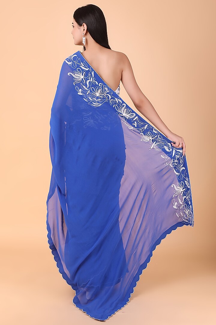 Blue Georgette Party Wear Saree Set by Nidhi Kejriwal at Pernia's Pop Up Shop