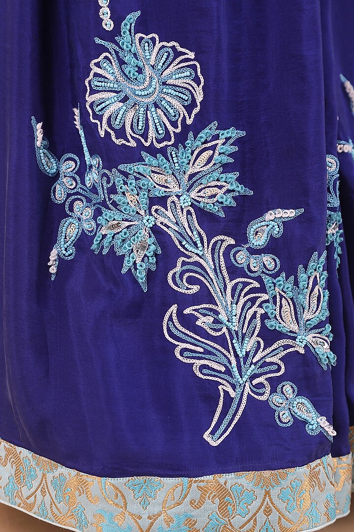 Blue & Firozi Silk Aari Thread Work Party Wear Saree Set by Nidhi Kejriwal at Pernia's Pop Up Shop