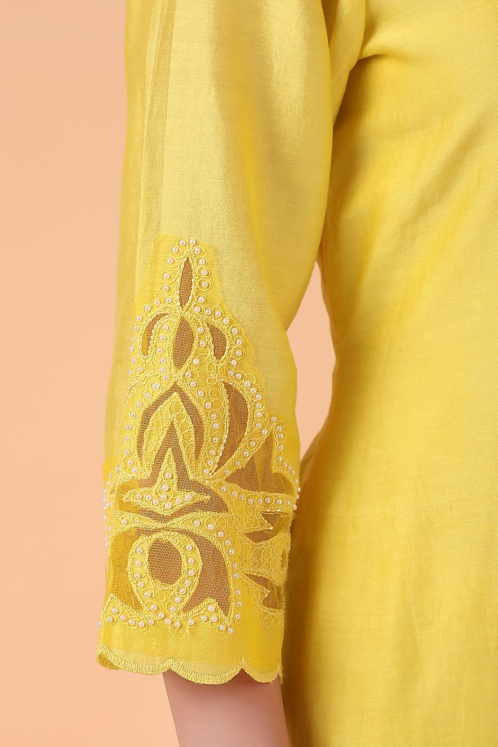 Yellow Chanderi Silk Cutwork Kurta Set by Nidhi Kejriwal at Pernia's Pop Up Shop