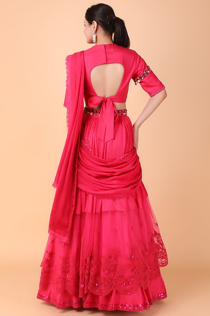 Magenta Pure Silk & Net Draped Wedding Saree Set by Nidhi Kejriwal at Pernia's Pop Up Shop