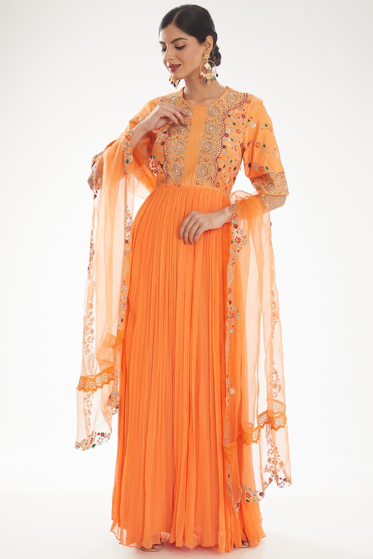 Buy Burt Orange Anarkali Set by Designer PAULMI AND HARSH Online at  Ogaan.com