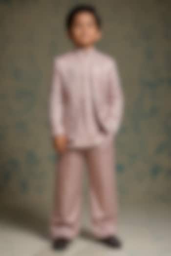 Mauve Linen Silk Hand Embroidered Indowestern Set For Boys by Jatin Malik Kids at Pernia's Pop Up Shop