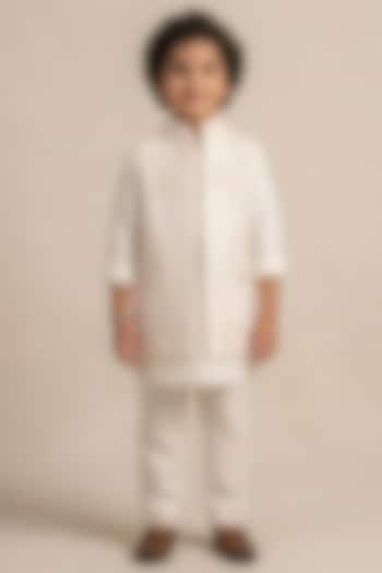 Ivory Cotton Linen Indowestern Set For Boys by Jatin Malik Kids at Pernia's Pop Up Shop