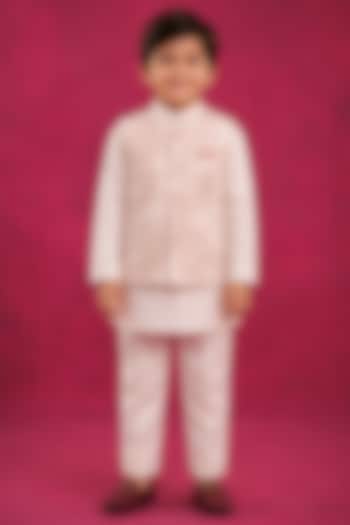Blush Pink Linen Silk Embroidered Nehru Jacket Set For Boys by Jatin Malik Kids at Pernia's Pop Up Shop