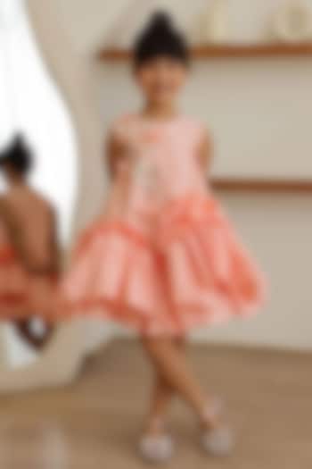 Peach Taffeta Embroidered Dress For Girls by Janyas Closet at Pernia's Pop Up Shop