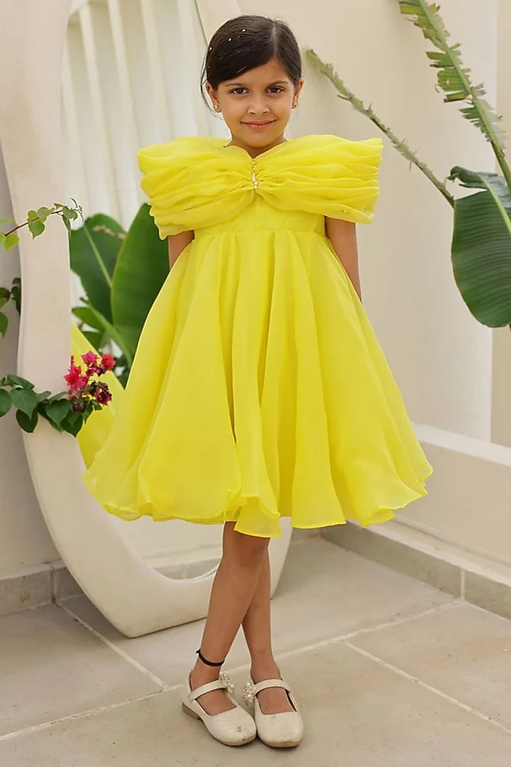 Yellow Organza & Silk Dress For Girls by Janyas Closet at Pernia's Pop Up Shop