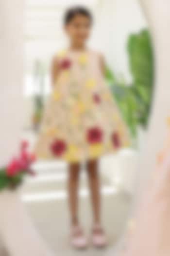 Peach Satin Silk Embroidered Dress For Girls by Janyas Closet at Pernia's Pop Up Shop