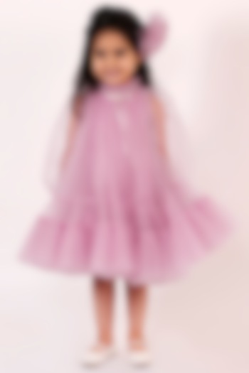 Mauve Pink Net Layered Dress For Girls by Janyas Closet at Pernia's Pop Up Shop