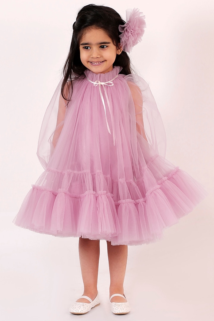 Mauve Pink Net Layered Dress For Girls by Janyas Closet at Pernia's Pop Up Shop