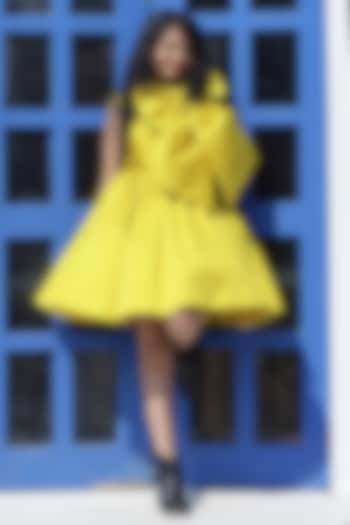 Yellow Taffeta Bow Dress For Girls by Janyas Closet