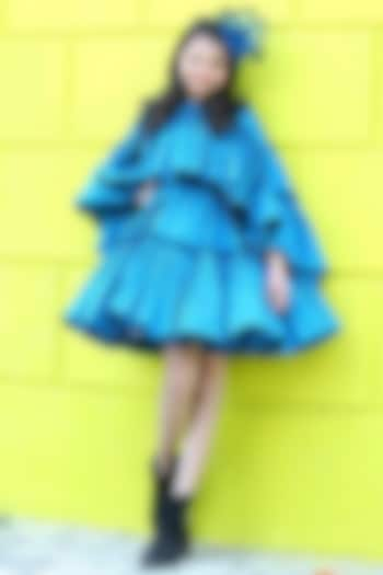 Peacock Blue Taffeta Silk Cape Dress For Girls by Janyas Closet at Pernia's Pop Up Shop