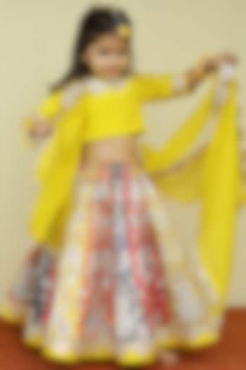 Multi-Colored Printed Satin Embroidered Lehenga Set For Girls by Janyas Closet at Pernia's Pop Up Shop