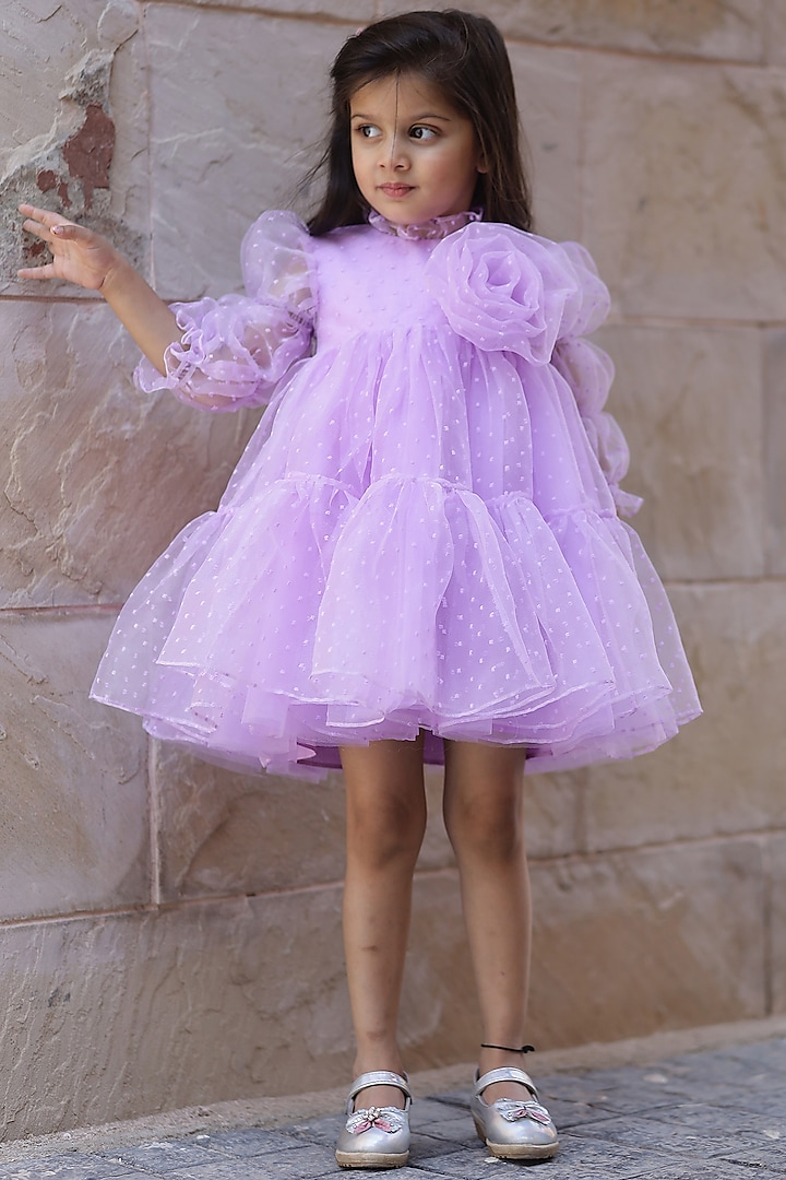 Lavender Organza Floral Dress For Girls by Janyas Closet at Pernia's Pop Up Shop