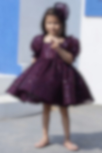 Deep Wine Sequins & Net Embroidered Fluffy Layered Dress For Girls by Janyas Closet at Pernia's Pop Up Shop