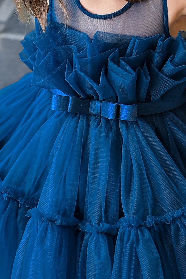 Janyas Closet : Greyish Blue Bell Satin Silk Dress with Floral Butterflies main image 0