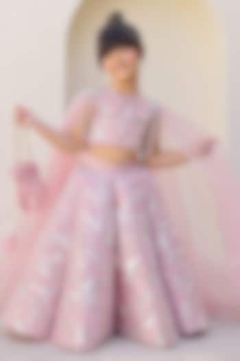 Pink Sequins & Satin Embroidered Lehenga Set For Girls by Janyas Closet at Pernia's Pop Up Shop